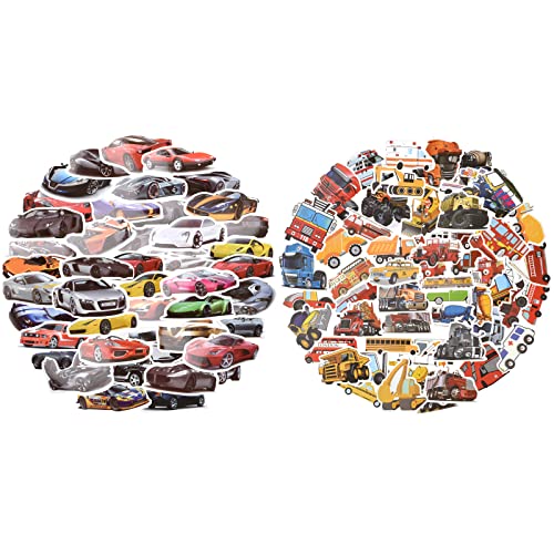 NATONDI Fahrzeug Sticker Set für Kinder (100 Stück) - Coole & lustige Vinyl Sticker für Jungen & Mädchen - wasserfest und robust - Aufkleber Pack für Laptop, Notebook, Tagebuch, Journal & Brotbox von NATONDI