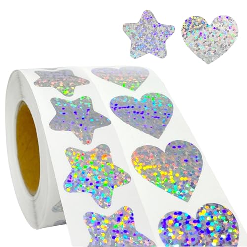 NATOSU 1000 Stück Glitzer Sticker Silbersterne lieben Aufkleber Rolle, 2.5cm Star Sticker Glitzer Basteln Aufkleber Rubbelaufkleber, Belohnungsaufkleber für Kinder von NATOSU