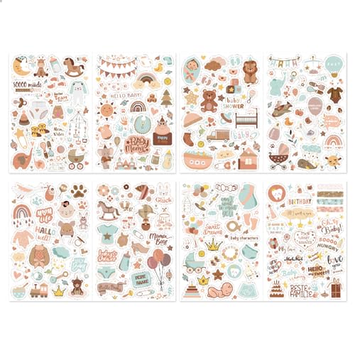 NATOSU 4 Stück Babyaufkleber Fotoalbum Aufkleber Babyalbum für Mädchen Jungen Gästebuch Babyparty Gastgeschenk Baby Scrapbook Aufkleber zum Gestalten von Scrapbook Bullet Journal von NATOSU