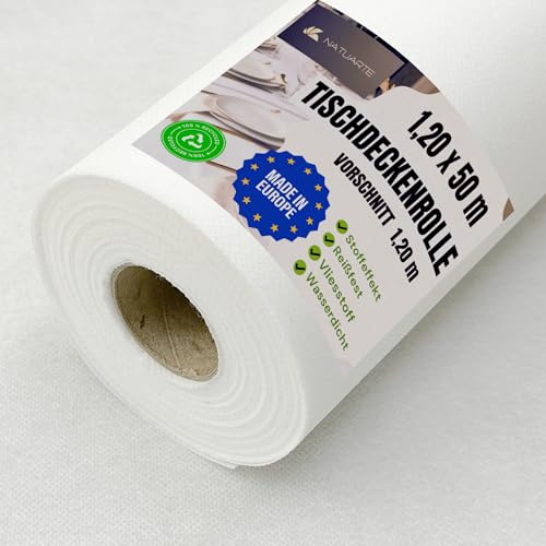 NATUARTE, Tischdeckenrolle, 1.20 m x 50 m, VORSCHNITT alle 1,20m, Stoffähnliches Vlies Tischdecke, Einweg, Feier Geburtstag Party Veranstaltungen, Farbe Weiß 1.20x50m NATUARTE, Tischdeckenrolle, 1.20 m x 50 m, VORSCHNITT alle 1,20m, Stoffähnliches Vlies Tischdecke, Einweg, Feier Geburtstag Party Veranstaltungen, Farbe Weiß 1.20x50m von NATUARTE