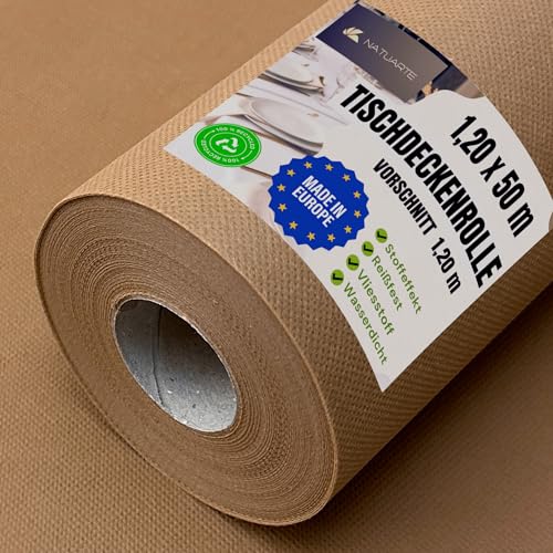NATUARTE, Tischdeckenrolle, 1.20m x 50m, Stoffähnliches Vlies Tischdecke, VORSCHNITT alle 1,20m, Einweg, Für Feier Geburtstag Party Veranstaltungen,Farbe Beige 1.20x50m von NATUARTE
