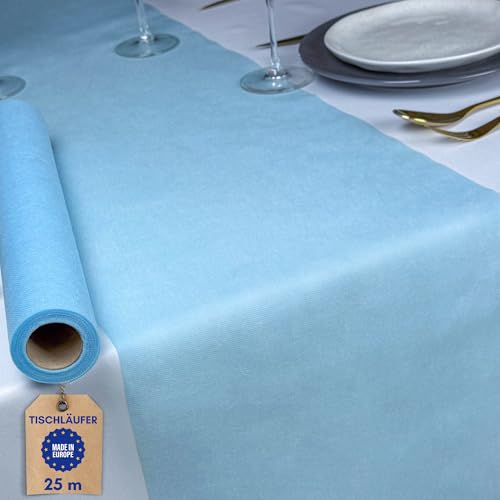 NATUARTE, Vlies Tischläufer Himmelblau, 25 Meter x 30 Zentimeter, Deko Tischband, Tischdekoration, Dekor Taufen Kommunionen Hochzeit Geburtstage, Tischläufer Rolle, Farbe Himmelblau von NATUARTE