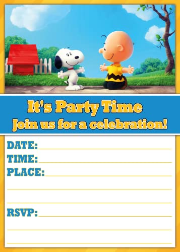 NATURAL BEHAVIOUR 20 x Snoopy Geburtstagseinladungen und Umschläge - Fill in Happy Birthday Party Einladungen für Kinder, 15,2 x 10,2 cm, Postkarten-Stil von NATURAL BEHAVIOUR