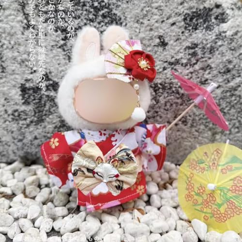 NAUXIU Sakura Kimono-Kleidung für Labubu, Kleidungs-Set für Labubu-Puppe, handgefertigtes Sakura-Kimono-Set für Labubu, stilvolle bezaubernde Puppenkleidungszubehör von NAUXIU