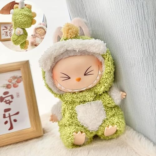 Plüsch-Kleidungs-Set für Labubu-Puppenzubehör, Dinosaurier-Outfit für 17 cm große Labubu-Puppenkleidung, stilvolles, bezauberndes modisches Rollenspiel-Spielzeug-Sammelzubehör (keine Puppe) von NAUXIU