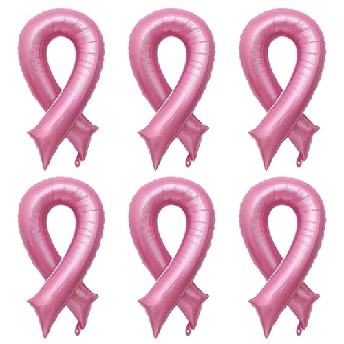 NAUZE Folienballons mit rosa Schleife, Brustkrebs-Bewusstseinsballons, Hoffnung, Stärke, Glaube, Dekorationen für Frauen, Spendenaktion, Partyzubehör, 6 Stück von NAUZE