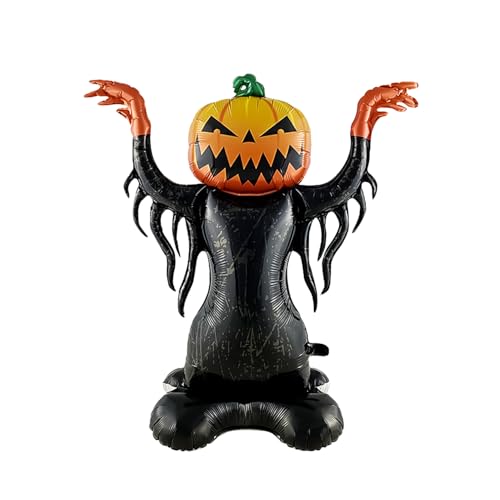 NAUZE Halloween-Kürbis-Folienballon, Kürbiskopf, Geist, gruselige Luftballons, groß, Orange, Schwarz, Halloween-Party-Dekorationen für Kinder, Erwachsene, Geburtstag, Party, Geschenk von NAUZE