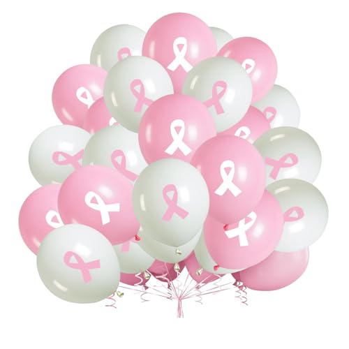 NAUZE Luftballons für Brustkrebs-Bewusstseins-Band, Latex, Hoffnung, Stärke, Mut, Glaube, Dekorationen für Frauen, Partygeschenke, 48 Stück von NAUZE
