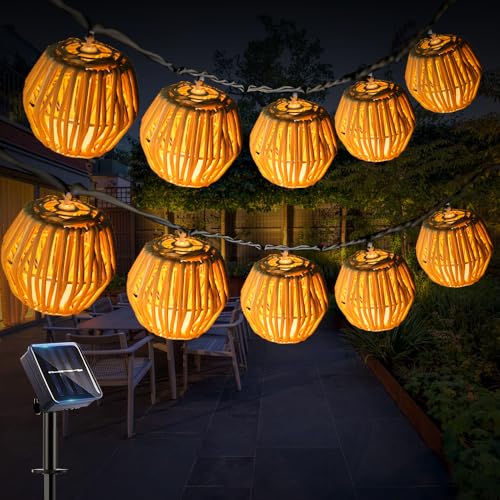 NAVESO10 Stück LED Solar Lichterkette Aussen, Solar Lampions AußEn Wetterfest IP65, Rattan Solar Lichterkette Outdoor, LED Lichterkette AußEn Solar Solarleuchten für AußEn Garten Balkon von NAVESO