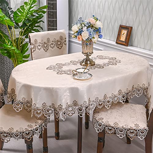 NAZARR Ovale Tischdecke, Satin, bestickt, gefaltet, Teetisch, Europa, Esstischabdeckung, Spitze, Kunst, Staubschutz, Stuhlabdeckung ( Color : A , Size : 140X200cm Oval ) von NAZARR