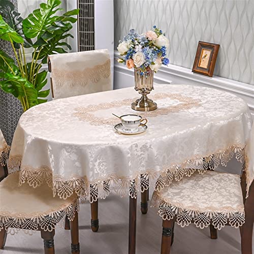 Home Spitze Tischdecken Ovale Tischdecke, Satin, bestickt, gefaltet, Teetisch, Europa, Esstischabdeckung, Tischdecke, Spitze, Kunst, Staubschutz, Stuhlabdeckung ( Color : E , Size : 130X175cm Oval ) von NAZARR