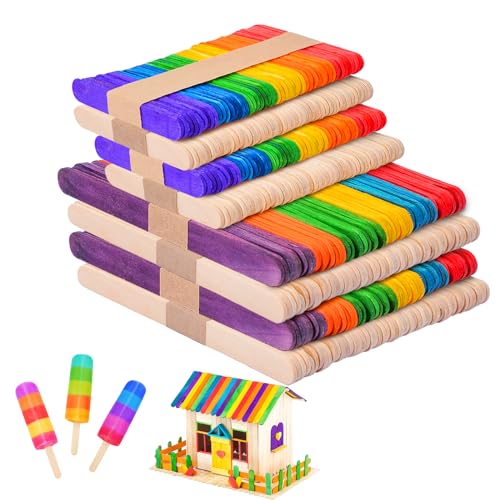 NAZUA 400 Stück Holzstäbchen, Eisstäbchen Holz, Eisstiele aus Holz zum Basteln, 4 in 1 Popsicle Sticks für Eis DIY Handwerk, Bilderrahmen, Modelle von NAZUA