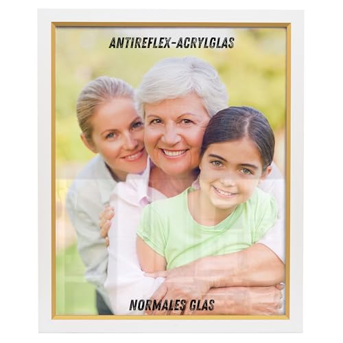 NB Akzent Bilderrahmen mit Antireflexglas – 28x35 cm Weiß-Gold - MDF Holz Fotorahmen Bellevue NB Akzent Bilderrahmen mit Antireflexglas – 28x35 cm Weiß-Gold - MDF Holz Fotorahmen Bellevue von NB Akzent