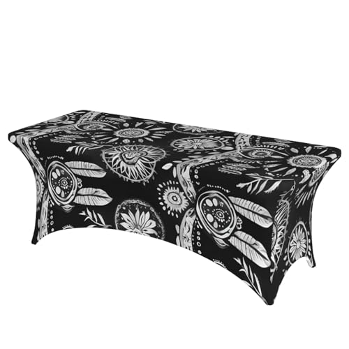 NBAGHPQ Rechteckige Tischdecke mit Boho-Druck, Funktionalität und Stil, abwischbar, Schwarz und Weiß von NBAGHPQ