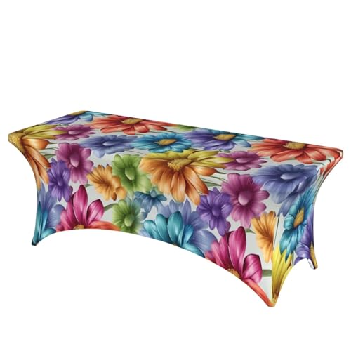 NBAGHPQ Rechteckige Tischdecke mit Regenbogen-Blumendruck, Funktionalität und Stil, Tischdecke, abwischbar von NBAGHPQ