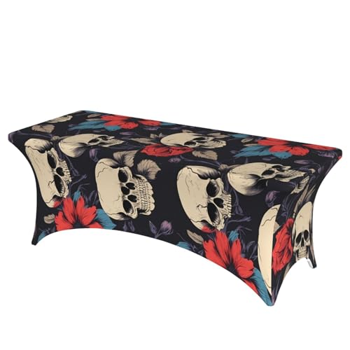 NBAGHPQ Rechteckige Tischdecke mit Totenkopf- und Blumendruck, Funktionalität und Stil, Tischdecke, abwischbar von NBAGHPQ