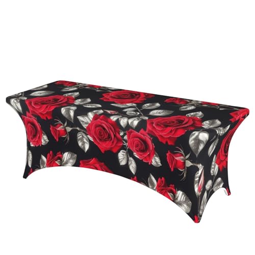 NBAGHPQ Rechteckige Tischdecke mit rotem Rosen-Motiv, Funktionalität und Stil, Tischdecke, abwischbar von NBAGHPQ