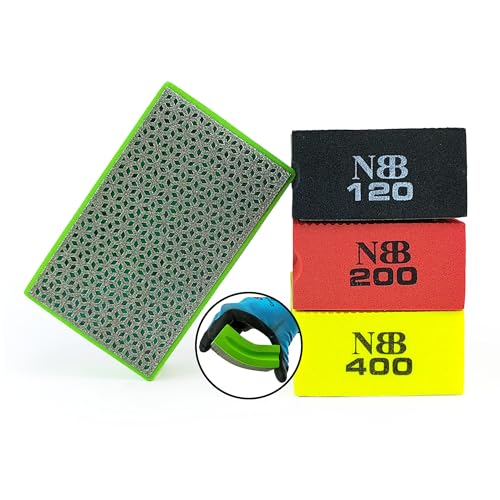 NBB Diamant-Handschleifpad zum Schleifen oder Polieren Diamant-Schleifblock Schleifschwamm mit flexiblem Schaumstoffrücken zum Schleifen von Stein Keramik Fliesen Glas Holz Metall (4, 60/120/200/400#) von NBB