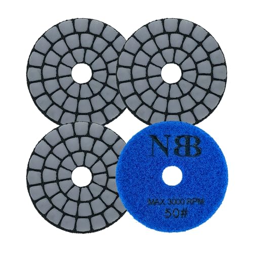 NBB Diamant-Polierpads, 50 mm, Diamant-Schleifscheibe, 50 mm, zum Trockenpolieren, Granit, Marmor, Granit, Keramik, mit Nylonrückseite (50#, 4) von NBB
