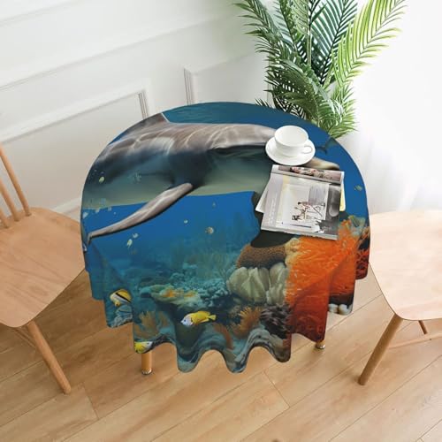 NBCCDVSH Runde Tischdecke, 152,4 cm, knitterfrei, Tischdecke für Küche, wasserdicht, Delfine, blaue Tischdecke für Esszimmer, Tischschutz, Bauernhaus-Dekoration von NBCCDVSH