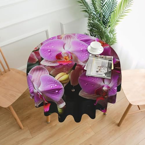 NBCCDVSH Runde Tischdecke, 152,4 cm, knitterfrei, Tischdecke für Küche, wasserdicht, Orchideen, Tischdecke für Esszimmer, Tischschutz, Bauernhaus-Dekor von NBCCDVSH