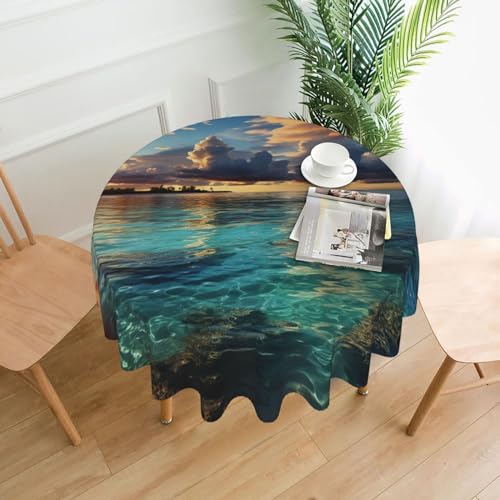 NBCCDVSH Runde Tischdecke, 152,4 cm, knitterfrei, Tischdecke für Küche, wasserdicht, schöner Blick auf das Meer, Tischdecke zum Essen, Tischschutz, Bauernhaus-Dekor von NBCCDVSH