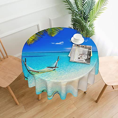 NBHDZENGW Runde Tischdecke mit tropischem Sonnenstrand, bedruckt, waschbar, Polyester-Tischdecke, rund, abwischbar, Durchmesser 152 cm von NBHDZENGW