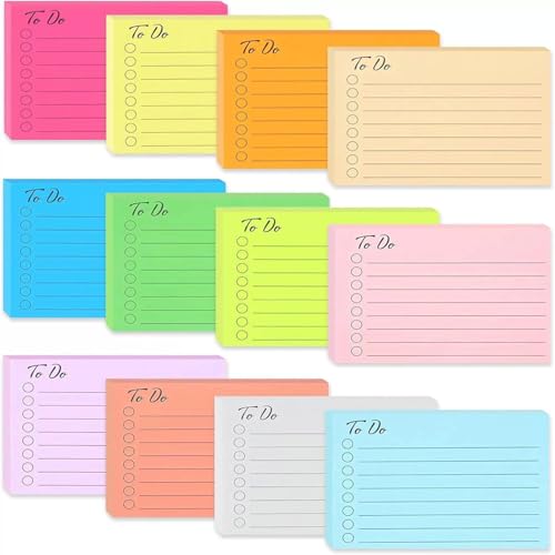 12 Blöcken Haftnotizen, To Do Liste Haftnotizblock, Linierte Notizzettel Sticky, Notes Selbstklebend, für Familie Schule Büro (10 X 7cm) von NBIWTOWO