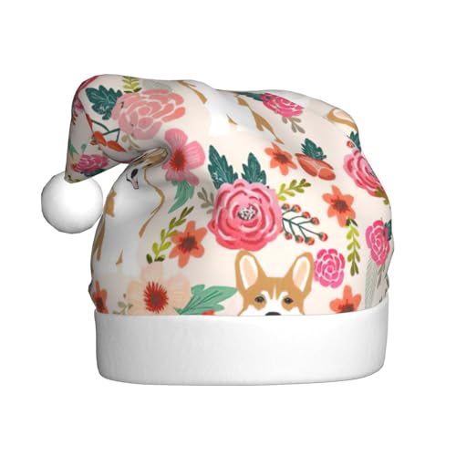 NBRIEU Corgi Blumen-Blumen-Druck, festliche Dekoration, Weihnachtsmütze, Neujahrsparty-Zubehör und Geschenke von NBRIEU