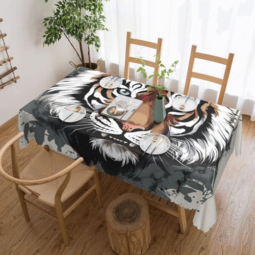 NBSKSDLK Tischdecke, Motiv: Gekritzelter Tiger, rechteckig, wasserdicht, schmutzabweisend, knitterfrei, dekorativ, wiederverwendbar, Polyester-Tischdecken für Hochzeit, Party, Bankett, 137 x 183 cm NBSKSDLK Tischdecke, Motiv: Gekritzelter Tiger, rechteckig, wasserdicht, schmutzabweisend, knitterfrei, dekorativ, wiederverwendbar, Polyester-Tischdecken für Hochzeit, Party, Bankett, 137 x 183 cm von NBSKSDLK