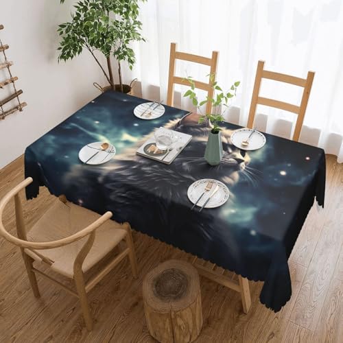 NBSKSDLK Tischdecke mit Katze im Nebel, rechteckig, wasserdicht, schmutzabweisend, knitterfrei, dekorativ, wiederverwendbar, Polyester, Tischdecken für Hochzeit, Party, Bankett, 137 x 183 cm NBSKSDLK Tischdecke mit Katze im Nebel, rechteckig, wasserdicht, schmutzabweisend, knitterfrei, dekorativ, wiederverwendbar, Polyester, Tischdecken für Hochzeit, Party, Bankett, 137 x 183 cm von NBSKSDLK
