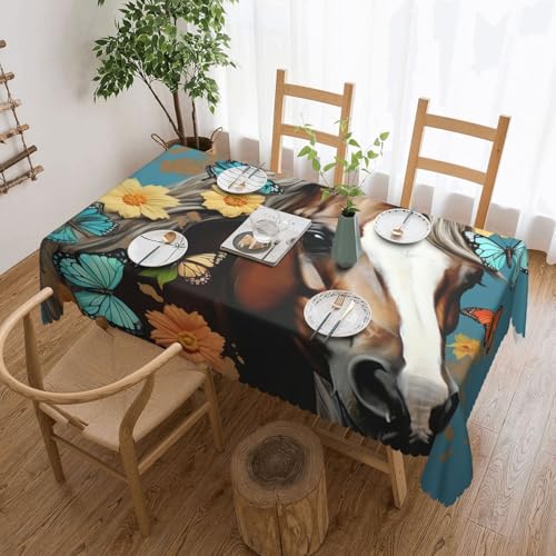 Tischdecke, rechteckig, Motiv: Pferd mit Blumen und Schmetterlingen, wasserdicht, schmutzabweisend, knitterfrei, dekorativ, wiederverwendbar, Polyester, Tischdecken für Hochzeit, Party, Bankett, 137 x Tischdecke, rechteckig, Motiv: Pferd mit Blumen und Schmetterlingen, wasserdicht, schmutzabweisend, knitterfrei, dekorativ, wiederverwendbar, Polyester, Tischdecken für Hochzeit, Party, Bankett, 137 x von NBSKSDLK