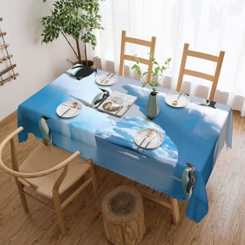 Tischdecke, rechteckig, Pinguine auf dem Eisberg, wasserdicht, schmutzabweisend, knitterfrei, dekorativ, wiederverwendbar, Polyester-Tischdecken für Hochzeit, Party, Bankett, 137 x 183 cm Tischdecke, rechteckig, Pinguine auf dem Eisberg, wasserdicht, schmutzabweisend, knitterfrei, dekorativ, wiederverwendbar, Polyester-Tischdecken für Hochzeit, Party, Bankett, 137 x 183 cm von NBSKSDLK