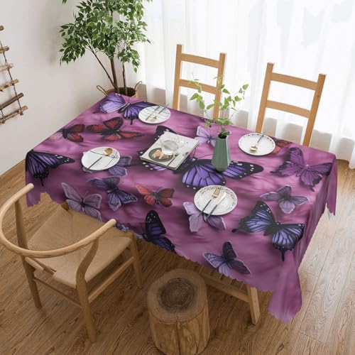 Tischdecke mit Schmetterlingen auf violettem Hintergrund, rechteckig, wasserdicht, schmutzabweisend, knitterfrei, dekorativ, wiederverwendbar, Polyester-Tischdecken für Hochzeit, Party, Bankett, 137 x Tischdecke mit Schmetterlingen auf violettem Hintergrund, rechteckig, wasserdicht, schmutzabweisend, knitterfrei, dekorativ, wiederverwendbar, Polyester-Tischdecken für Hochzeit, Party, Bankett, 137 x von NBSKSDLK