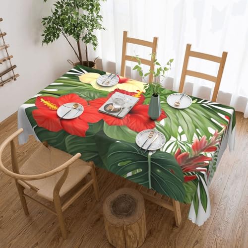 Tischdecke mit Vegetationsblättern und Hibiskusblumen, rechteckig, wasserdicht, schmutzabweisend, knitterfrei, dekorativ, wiederverwendbar, Polyester-Tischdecken für Hochzeit, Party, Bankett, 137 x Tischdecke mit Vegetationsblättern und Hibiskusblumen, rechteckig, wasserdicht, schmutzabweisend, knitterfrei, dekorativ, wiederverwendbar, Polyester-Tischdecken für Hochzeit, Party, Bankett, 137 x von NBSKSDLK