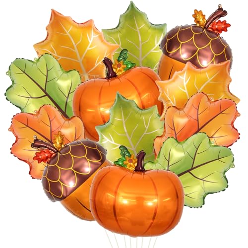 61 cm große Herbst-Folienballon-Set, Herbstblätter, Ahorn, Kürbis und , bunte Folienballons, Banner, Girlande für Thanksgiving, Zuhause, Festival, Dekorationen, 12 Stück von NBjiuyin
