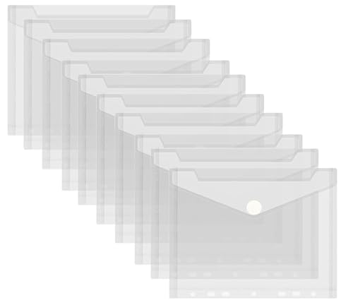 NCCHDZSW 10 Stück Dokumententasche A5 22.5 x 18cm Transparent Dokumentenmappe A5 Sichttaschen mit Klettverschluss, Umschlagmappen für Papierkram Dokumente Quittungen Bürobedarf (7 Löcher, Transparent) von NCCHDZSW