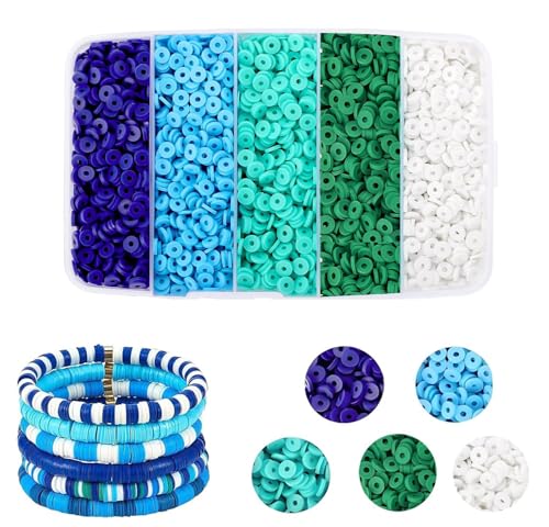 4000 Stück blaue Tonperlen, Armbandherstellungs-Set, 6 mm, flache, runde Polymerperlen, Abstandshalter, Heishi-Perlen für Schmuckherstellung, 4000 Stück (blau) von NCCWAN