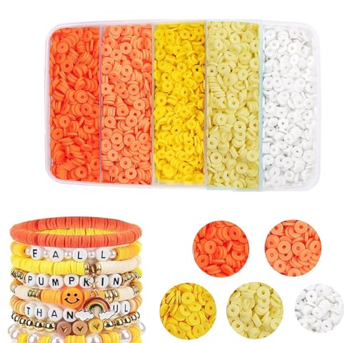 4000 Stück gelbe Tonperlen zur Herstellung von Armbändern, 6 mm flache, runde Polymerperlen, Abstandshalter, Heishi-Perlen für Schmuckherstellung, 4000 Stück (gelb) von NCCWAN