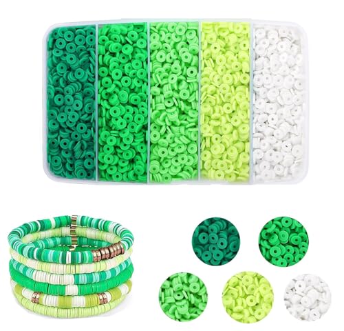 4000 Stück grüne Tonperlen, Armbandherstellungs-Set, 6 mm, flache, runde Polymerperlen, Abstandshalter, Heishi-Perlen für Schmuckherstellung, 4000 Stück (grün) von NCCWAN