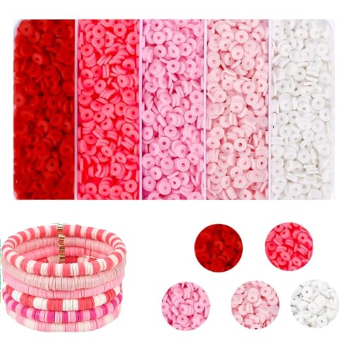4000 Stück rosa Tonperlen, Armbandherstellungs-Set, 6 mm flache, runde Polymerperlen, Abstandshalter, Heishi-Perlen für Schmuckherstellung, 4000 Stück (Rosa) von NCCWAN