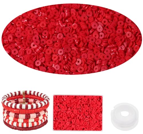 Rote Tonperlen für Armbandherstellung, 6 mm flache, runde Polymer-Perlen, Abstandshalter, Heishi-Perlen für selbstgemachten Schmuck, Ohrringe, Basteln, Rot, 4000 Stück Rote Tonperlen für Armbandherstellung, 6 mm flache, runde Polymer-Perlen, Abstandshalter, Heishi-Perlen für selbstgemachten Schmuck, Ohrringe, Basteln, Rot, 4000 Stück von NCCWAN