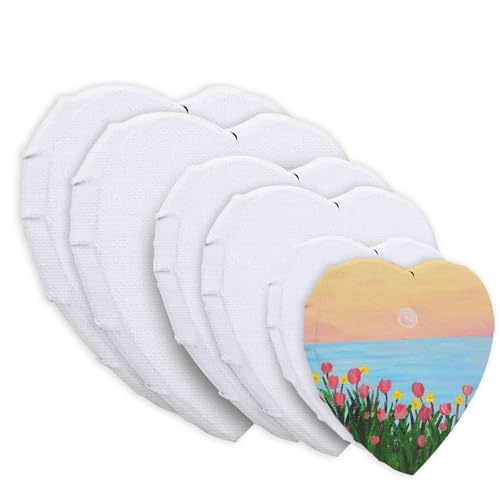 Leinwand zum Bemalen, 6 Stück Leinwand Herzform mit Holzrahmen 4/6/8 Zoll Leinwände Set Aus Baumwolle für Acrylfarben Ölgemälde und Heimdekorationen (Weiß) von NCOALE