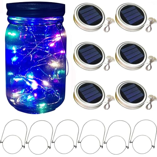 Solar-Gartenlichter, Einmachglas-Deckel-Licht, 6 Stück, hängende Laterne, LED-Lichterkette, wasserdichte Lichterkette (keine Gläser im Lieferumfang enthalten), dekorative Lichter für Innen- und von NCONCO