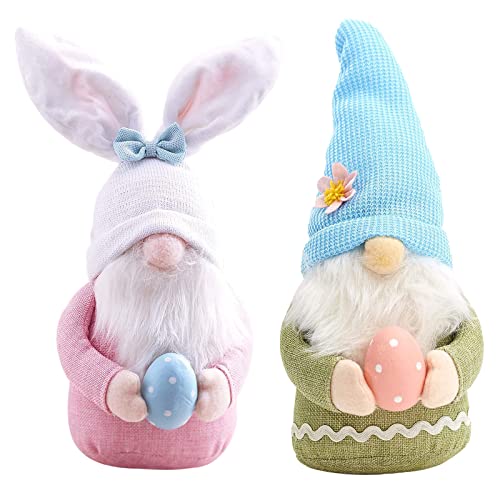 NCQiFei Ostern Deko Wichtel Handgemachte, Plüsch Osterhasen Zwerg, Frühlingdeko Handgemachte Osterpuppe Geschenke Osternschmuck, Hase Deko Tischdekoration, Decorations Innen Draußen (Mehrfarbig-2pcs) von NCQiFei