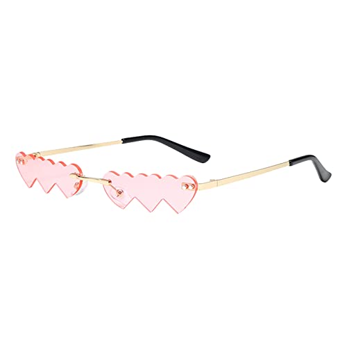 Partybrille Herzbrille Schnelle brille Herz/Rund Party Brillen Sonnenbrille in Vintage Hippie Stil Randlose Interessant Brille für Geburtstagsfeier, Karneval,Unregelmäßige Form (1-Pink, One Size) von NCQiFei