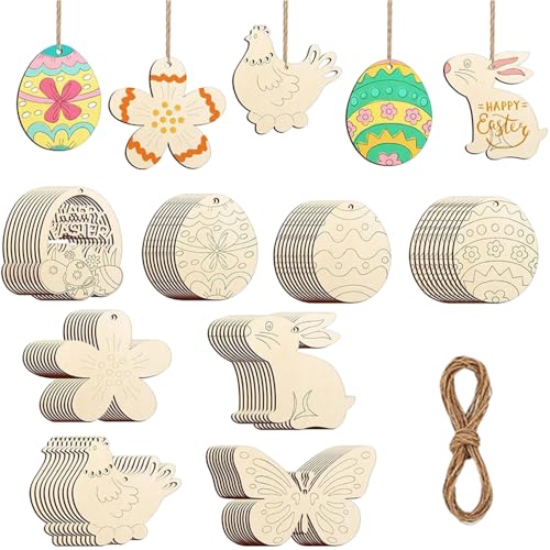 NCTCITY Oster-Ornamente Holz Basteln zum Bemalen, 80 Stück Blanko Holzanhänger mit Schnur, DIY-Bastelarbeiten, Unvollendete Hängend Kunsthandwerk für Heimdekoration und Bastelprojekte NCTCITY Oster-Ornamente Holz Basteln zum Bemalen, 80 Stück Blanko Holzanhänger mit Schnur, DIY-Bastelarbeiten, Unvollendete Hängend Kunsthandwerk für Heimdekoration und Bastelprojekte von NCTCITY