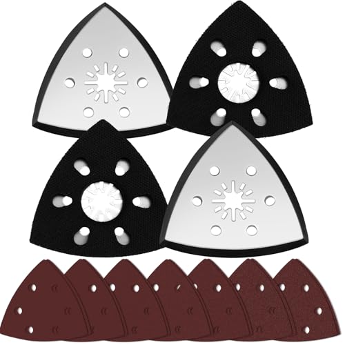 NCTNCX 4 Stück Multitool Schleifplatte 80mm, Dreieck Schleifteller, mit 14 Schleifpapier Dreieckschleifer 80mm, für Holz, Metall, Hartplastik, Putz, Schleifen, Entrosten (3) von NCTNCX