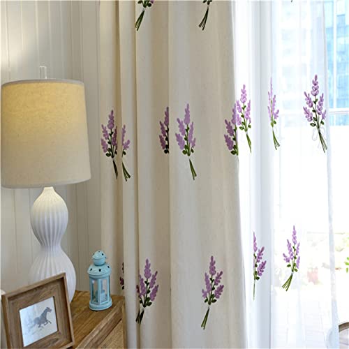 NCWANG Durchsichtige Vorhänge Voile Gardinen mit Ösen, Voile Gardinen Sheer Vorhang Lila gestickte Blume für Wohnzimmer Schlafzimmer Kinderzimmer 2er Set 2x170x240cm (BreitexHöhe) von NCWANG