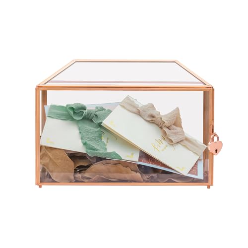 NCYP 32cm Große Rotgoldene Geometrische Glaskartenbox mit Schlitz und Herzschloss, Transparenter Terrarium für Hochzeitsempfang,Party-Tafelaufsatz Geschenk (Nur Glasbox und Schloss) von NCYP